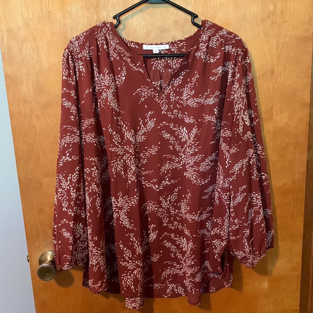 Burgundy Semi-Sheer Smocked Blouse 2XL